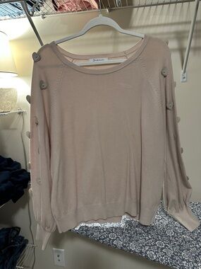 Sioni Soft Blush Button-Sleeve Sweater